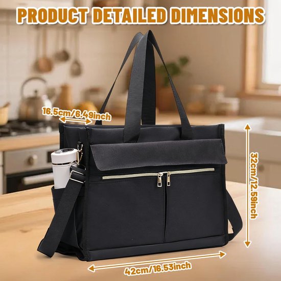 Lunchtas voor dames, 15,6 inch laptoptas met geïsoleerd lunchvak, 2-in-1 zakelijke tas met koelvak, waterdichte werktas voor kantoor, school, leraar, cadeau (zwart) — afbeelding 5