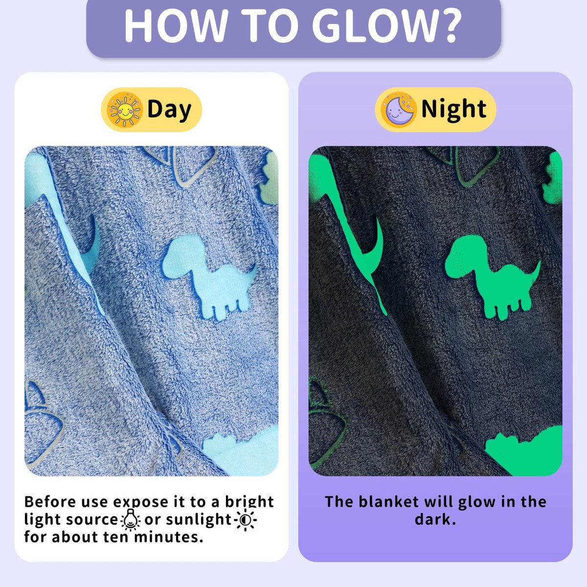 Glow in the Dark Dinosaurus Deken - Flanel Fleece - 130x150 cm