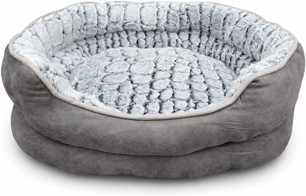 Hondenmand, knuffelzacht, gezellige ligplaats, antislip, wasbaar, pluche materiaal voor honden en katten, 55 x 45 x 17 cm, grijs