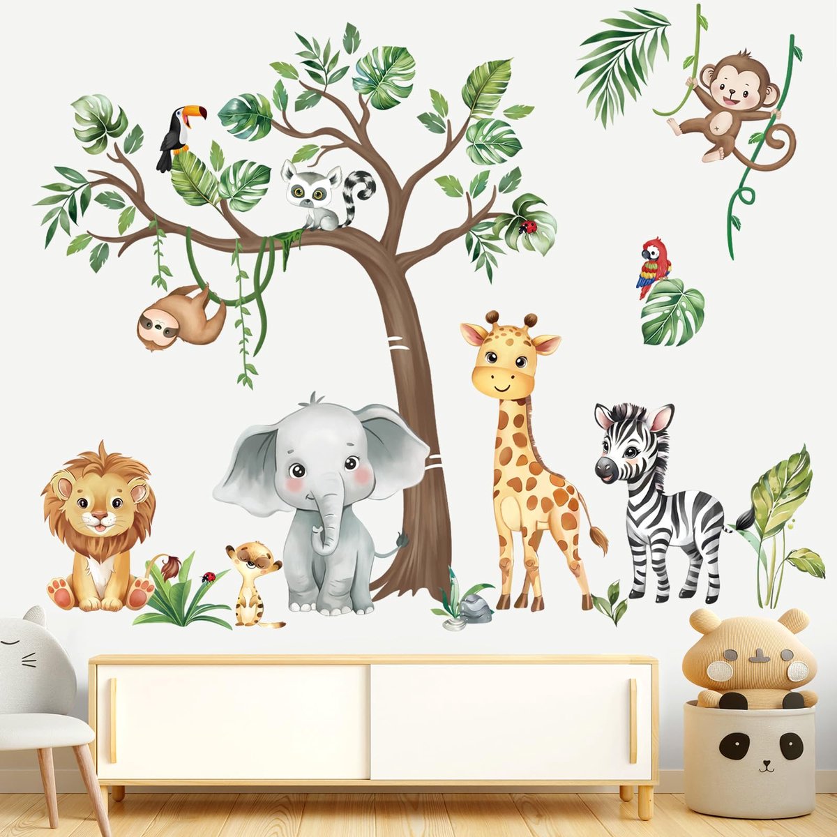decalmile Muurtattoo Dschungel Bosdieren Boom Wandsticker Safari Olifant Giraf Aap Muursticker Babykamer Slaapkamer Klaslokaal Wanddecoratie