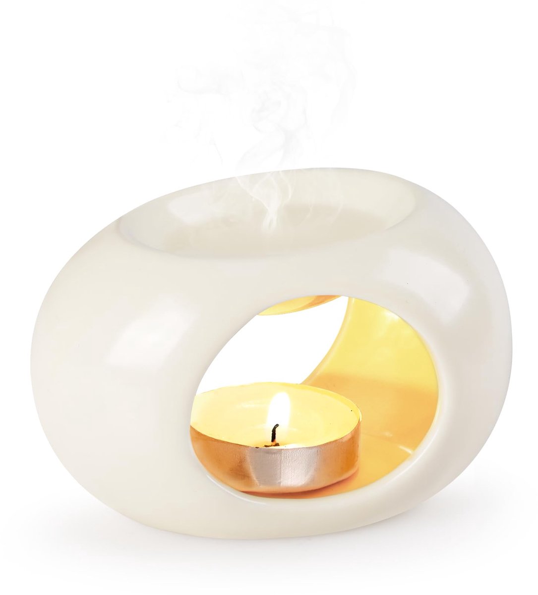 SnelShoppen - Bighan Aroma Lamp Geur Lamp Theelichthouder Aroma Lamp Ceramisch met Kaars Lepel Geur Verspreider - Beige voor Thuis, Tuin, Feest, Ontsp