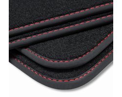 teileplus24 V331 Velours vloermatten compatibel met Seat Leon 3 5F 5-deurs ST Combi 2012-2020 met slijtvaste bestuurdersmat, Farbe Einzelnaht:Rood