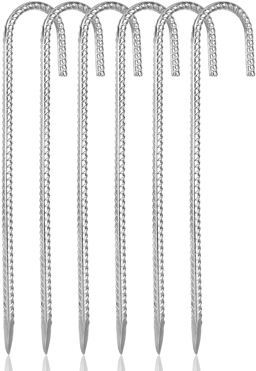 Haringen voor trampolinetenten, 6 stuks, 30,5 cm, heavy duty grondharingen, haringen, verzinkt, grondpen, bouwanker, nageltentnagels, massief stalen grondanker voor tenten, camping, trampolines