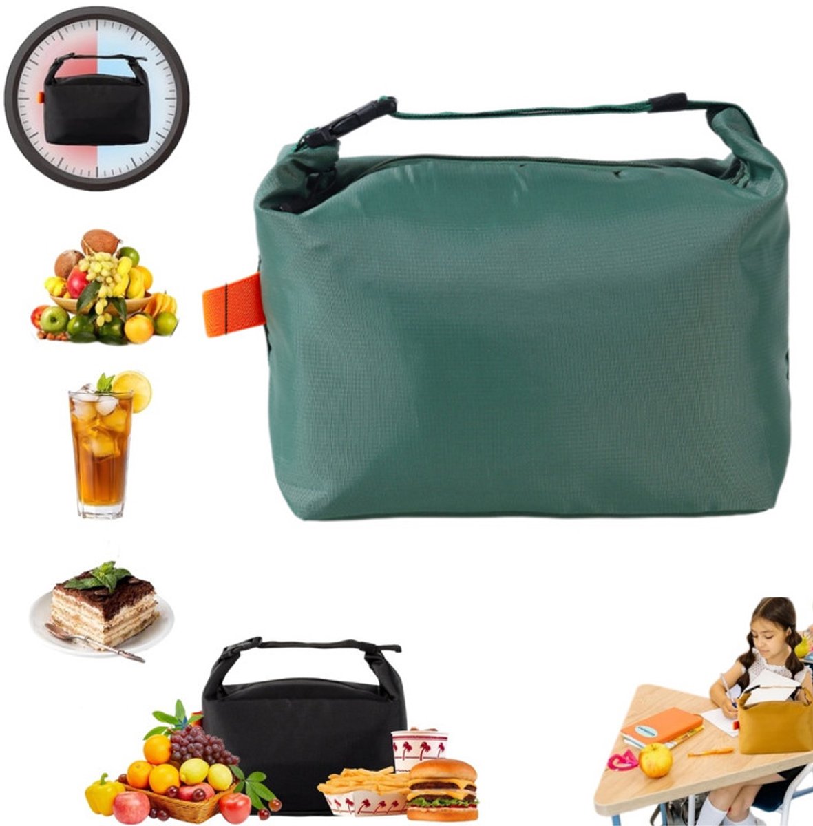 Geïsoleerde lunchtas-24.5*22*14cm–Lekvrije thermische lunchtas–Geschikt voor volwassenen en kinderen–Waterdichte koeltas–Grote inhoud–Ideaal voor werk, school, picknicks en reizen–Koeltas-Lunchtas-Koeltasje lunch-Isolatie-lunchtas dames voor werk