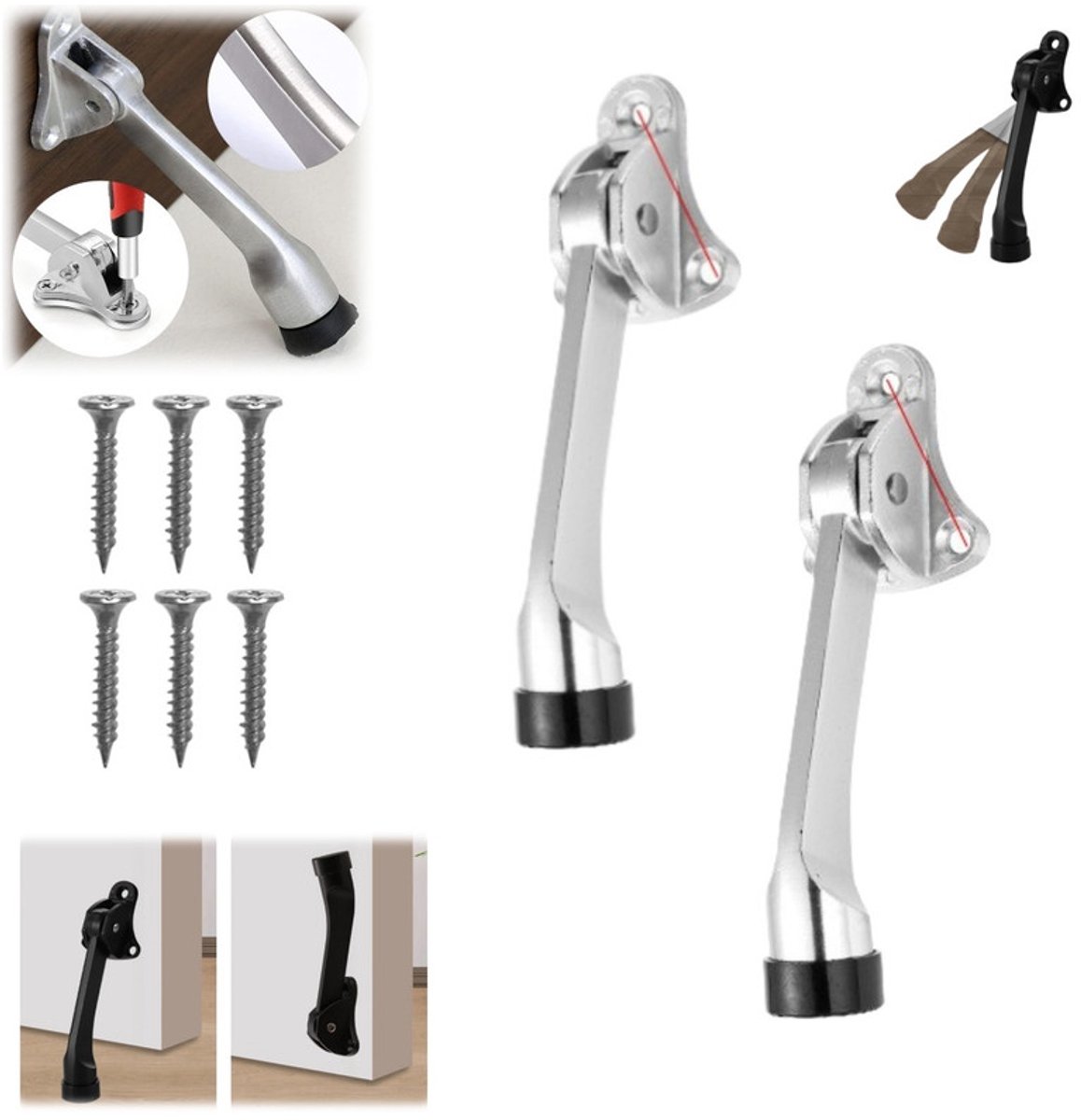 2 Deurstoppers – Met één hand verstelbare metalen deurstop – Zinklegering – Met rubberen stootkussen – 13 cm – Geschikt voor binnen- en buitendeuren en balkondeuren – deurstopper - zware deurstopper - hoefijzer deurstopper - voor binnen en buiten