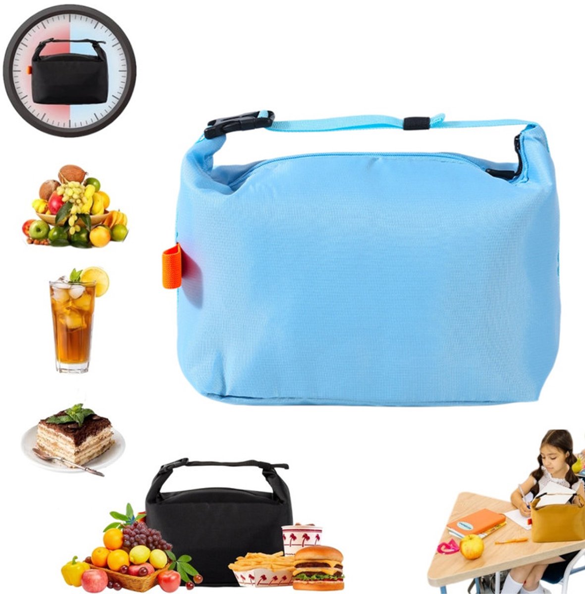 Geïsoleerde lunchtas-24.5*22*14cm–Lekvrije thermische lunchtas–Geschikt voor volwassenen en kinderen–Waterdichte koeltas–Grote inhoud–Ideaal voor werk, school, picknicks en reizen–Koeltas-Lunchtas-Koeltasje lunch-Isolatie-lunchtas dames voor werk