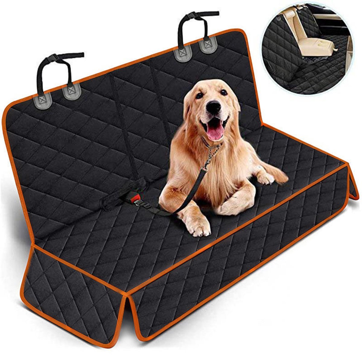 Autostoelhoes - Hondendeken Auto - Beschermhoes - Antislip - Krasbestendig en Waterdicht - 126x137cm - Beschermmat voor Huisdieren Op De Achterbank - Vlekbestendige Bescherming en Hondenkussen - Oranje