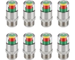 Set van 8 TPMS-dopventielen – Externe Koperen TPMS-indicator – 3-kleuren Oogwaarschuwing – 2,4 bar / 36 psi – Universele Diefstalbestendige Ventieldoppen voor