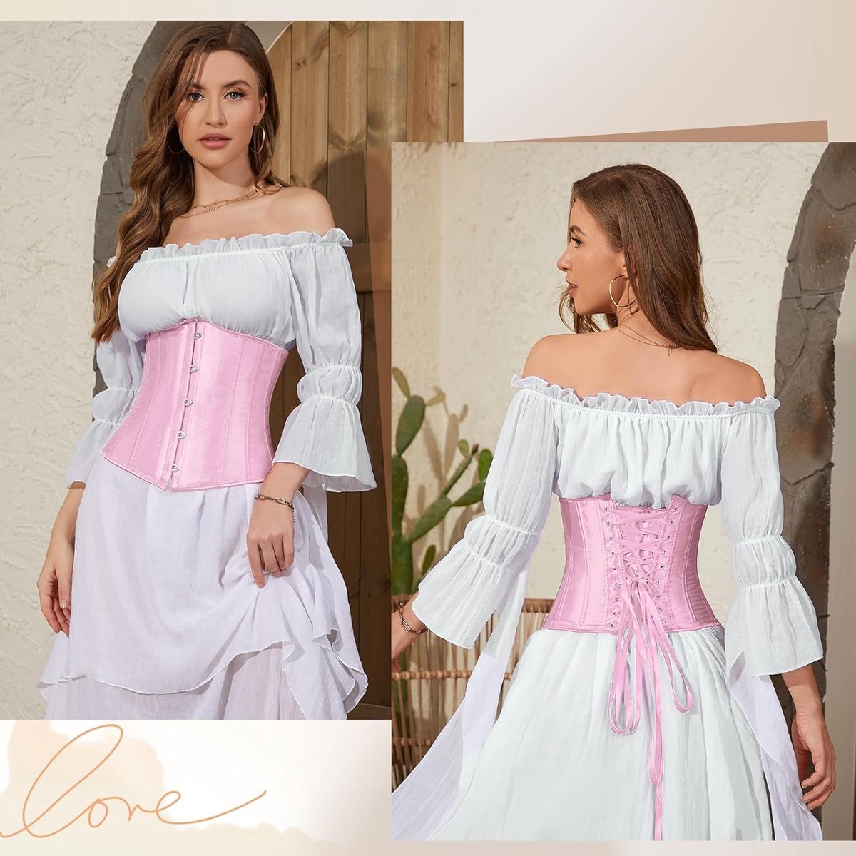 Korset voor dames, corsage, bustier, onderborstkorset, satijn, vetersluiting, taille-cincher voor Halloween en carnaval, XS-6XL