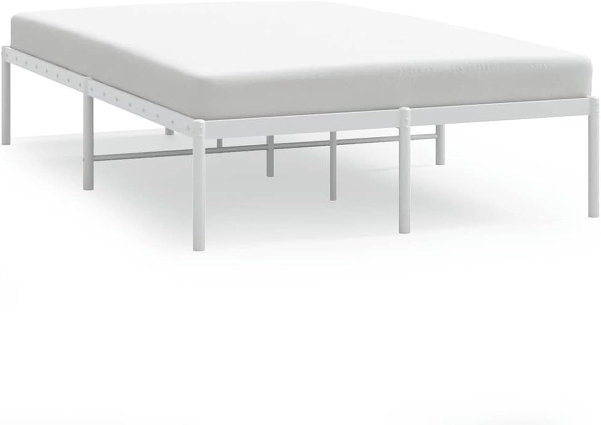 Metalen bed met geïntegreerde lattenbodem, 120 x 200 cm, frame van gepoedercoat staal, hoogte onderaan 26 cm, minimalistisch en robuust design voor volwassenen, eenvoudige montage