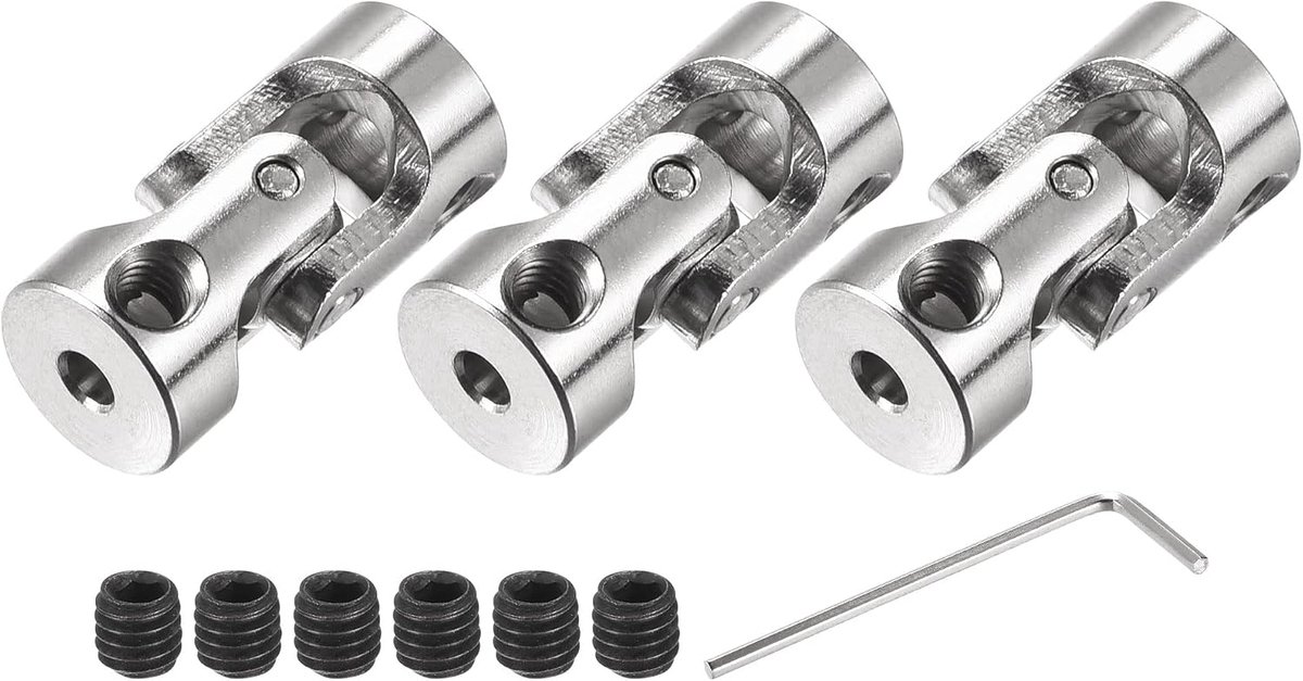 Sourcing map 3 stuks draaibare kruiskoppeling askoppeling 3 mm tot 5 mm binnendiameter L23 x D11 met schroeven en moersleutel voor RC model