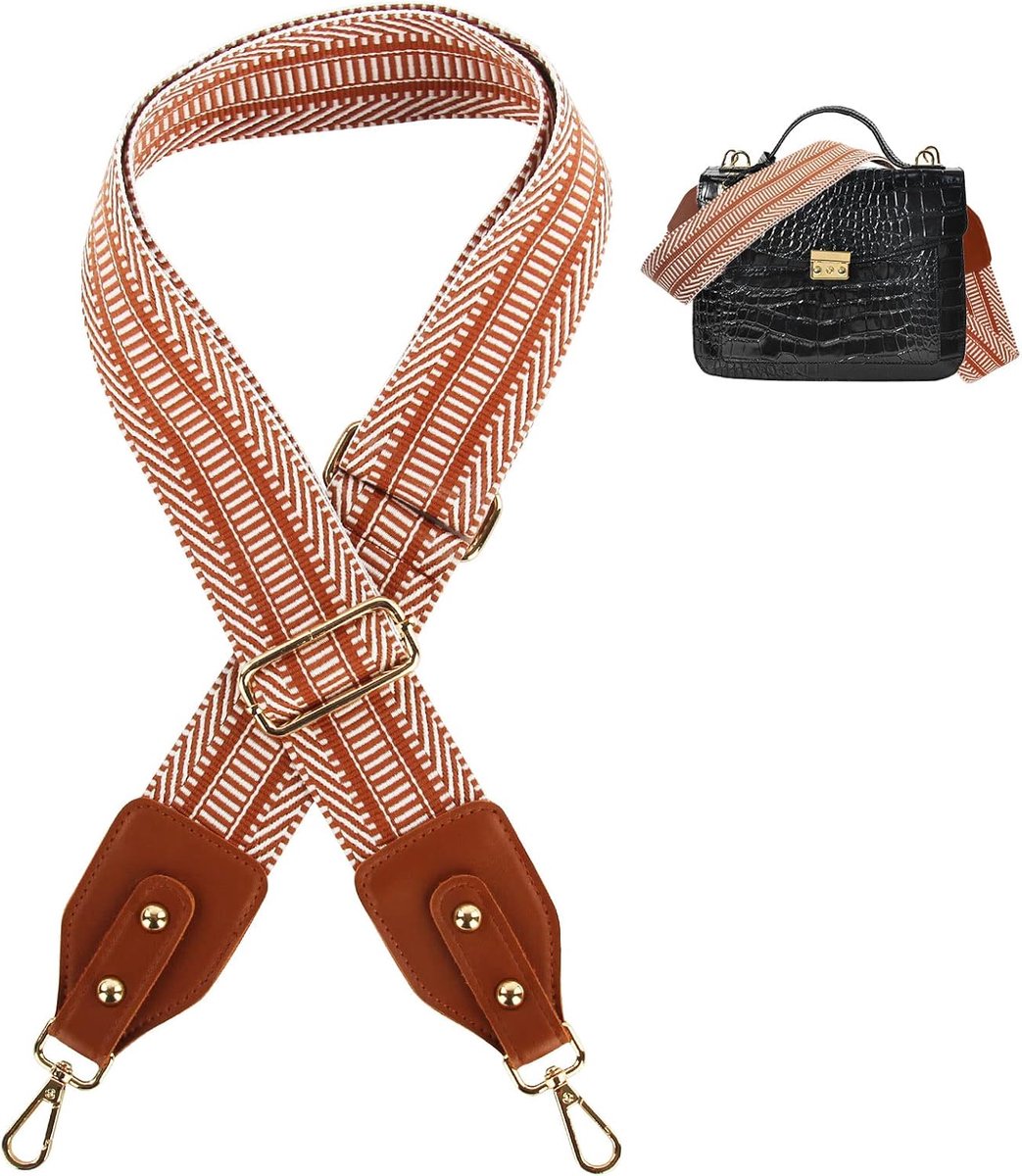 Tasriem, schouderriem voor tassen, strepen, patroon, tasriem om te wisselen, tasriem, breed, 5 cm, lengte verstelbaar, 80-140 cm, voor dames en heren, doe-het-zelf accessoires voor tas (bruin)