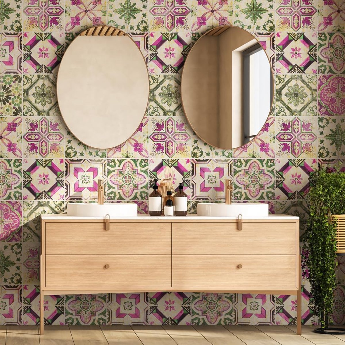 Tegelstickers badkamer en keuken 24 stuks 10x10 cm - PS00061 Wanddecoratie Waterdichte PVC-zelfklevende cementmozaïektegels