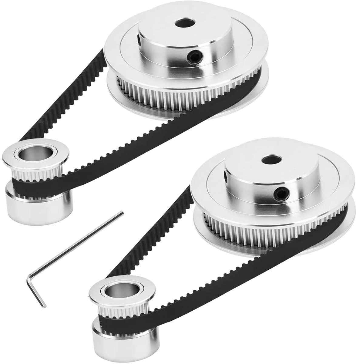 Set van 2 20-60T-5B-6 GT2 synchrone wielen, 20 en 60 tanden, 5 mm boring, aluminium synchrone wiel met 2 riemen, lengte 200 mm, breedte 6 mm (5 mm)