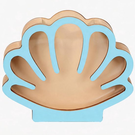 Presentatiedoos voor schelpen, standaard, hout, met transparant venster, acryl, kleine ster, zee, blauw, schelp, tand, haai, vitrine, voor collectie, decoratie, marine, strand, 15,5 x 13 x — afbeelding 4