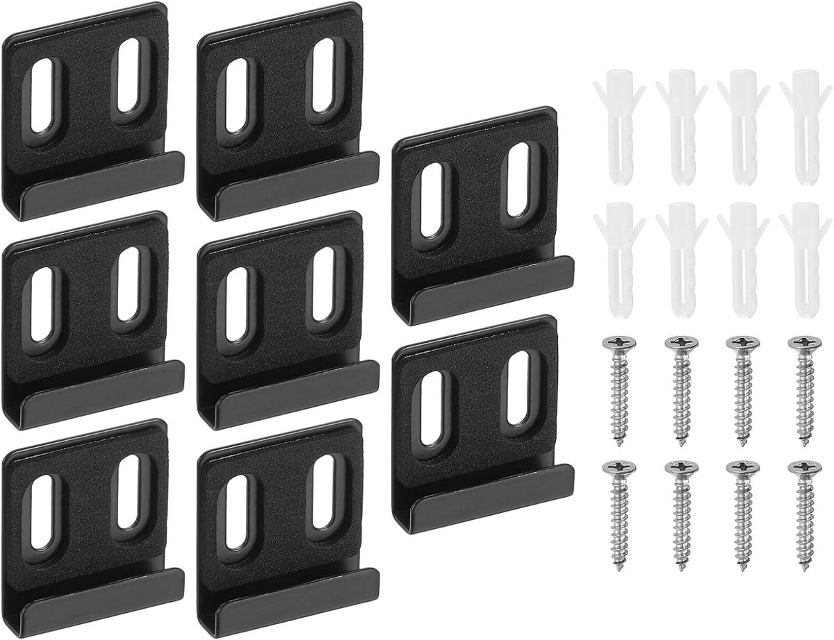 8 stuks metalen houders voor spiegels, hardwareset met schroeven en rubberen afdichtingen voor wandmontage van frameloze spiegels, tegels, reclameborden, zwart