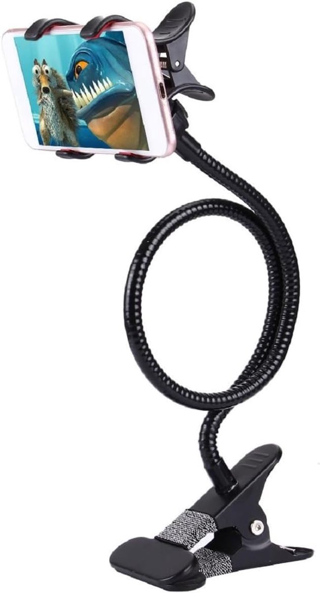 Mobiel - Flexibele metalen lange arm Lazy Bracket Holder met telefoonklem en bureauclip. Bureaublad, bedhoofdeinde, auto, bank voor Gionee P15 Pro (2021) - Zwart