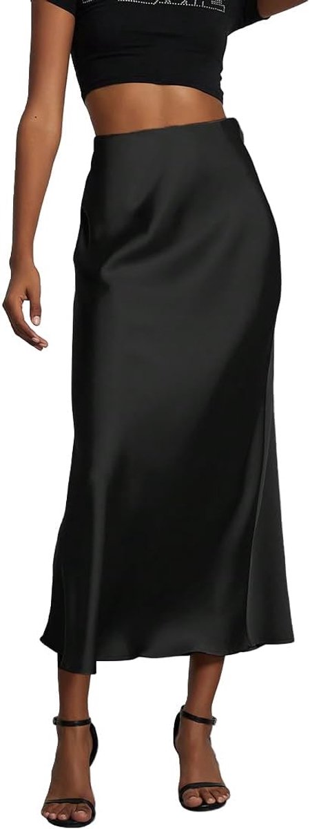 Rok voor dames, satijnen rok, hoge taille, elastisch, satijnen jurk, strakke rok, effen, rok, casual, chic, elegant, avondjurk