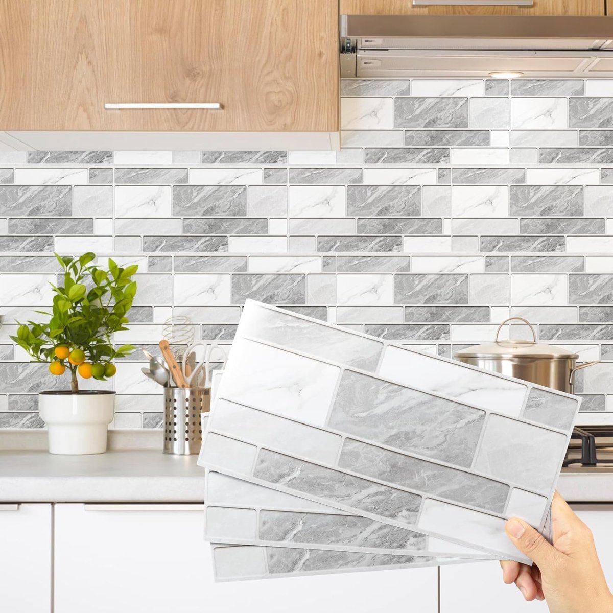 Tegelstickers Grijs Wit 24st/15x30cm, Opplakbare Vinyl Baksteen Zelfklevende Muurtegels Waterdicht DIY Huisdecoratie, Opgeplakte Keuken Transfers Badkamer Backsplash