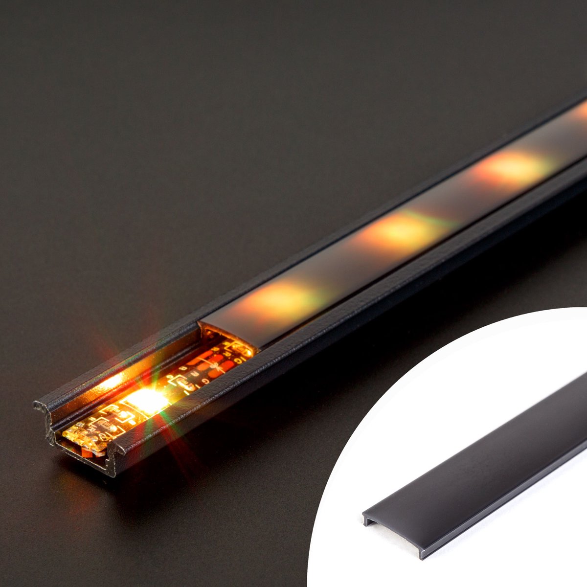 LED-Profiel Afdekking - Zwart - Polycarbonaat - 1000 mm - 15 x 5 mm - Compatibel Met 41011A1 - Minimale Bestelling 5 Stuks [41011M1-BK]