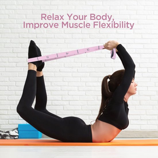 Yoga Stretch Band met 11 Lussen - Elastische Weerstandsband voor Fitness & Pilates - Verstelbare Rekband voor Stretching, Mobiliteit, Flexibiliteitstraining, Yoga en Thuisworkouts — afbeelding 2
