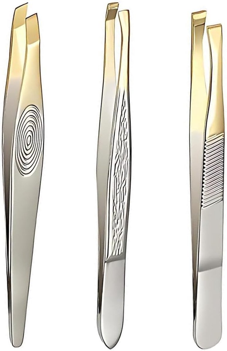 Wenkbrauwpincet Set van 3 Stuks - Roestvrij Staal - 9 cm - Professionele Pincet voor Precisie Verzorging