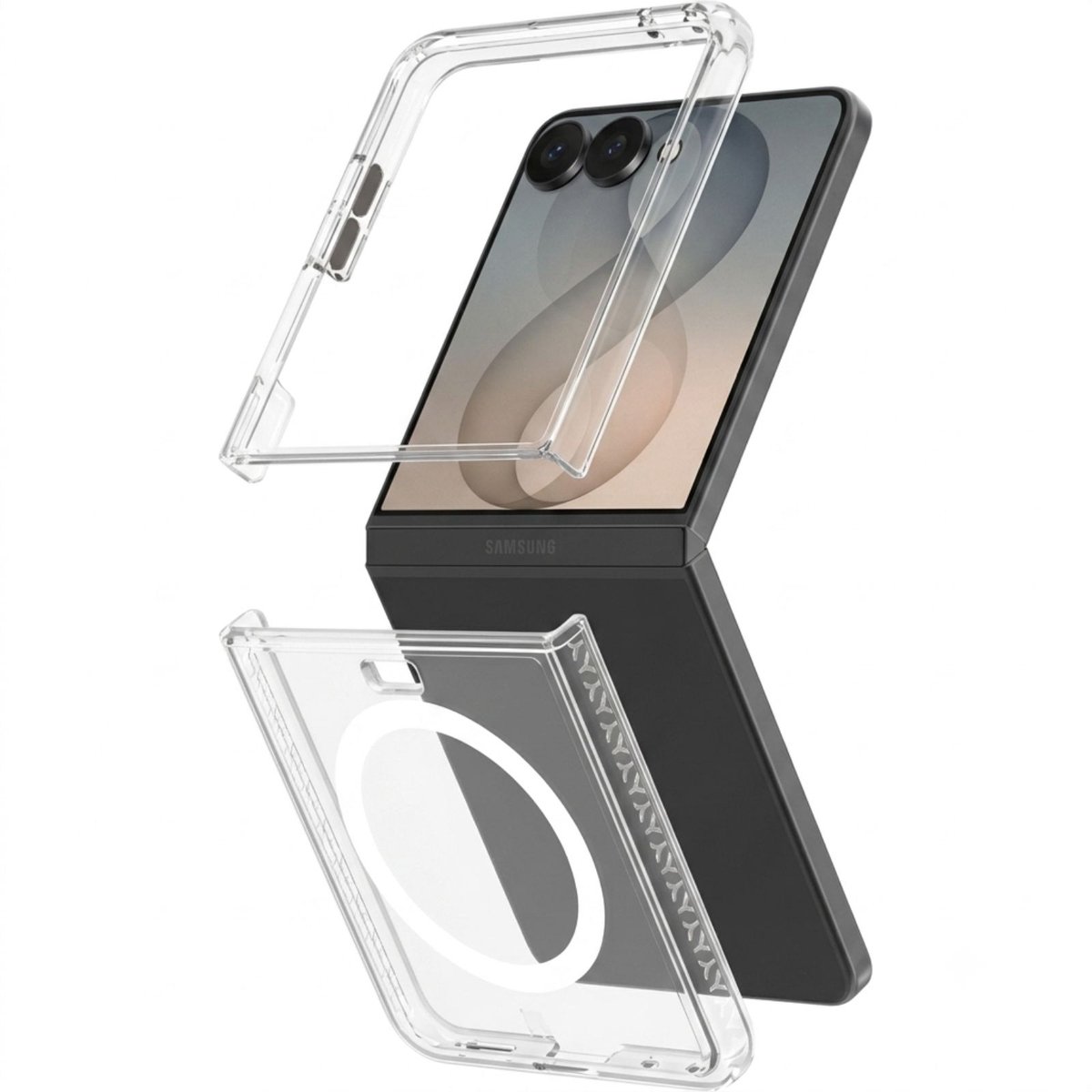 Force Case, Full Body Hoesje Geschikt voor Samsung Galaxy Z Flip 8 Magnetisch Valbescherming 2m, Transparant