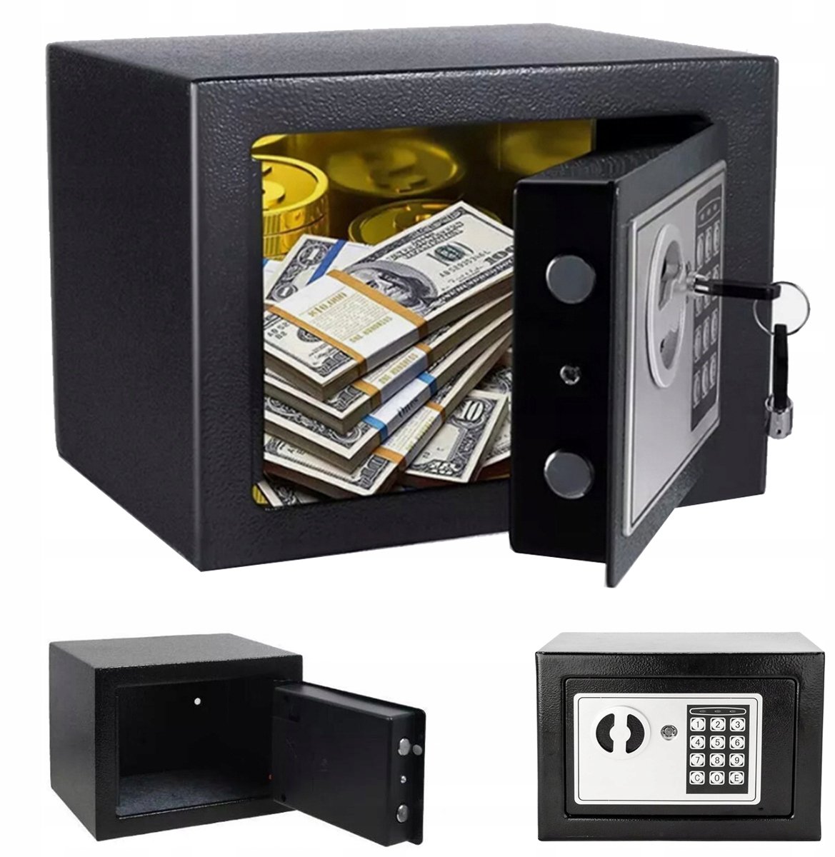 Mini-kassa met elektronisch slot en sleutel - Zwart
