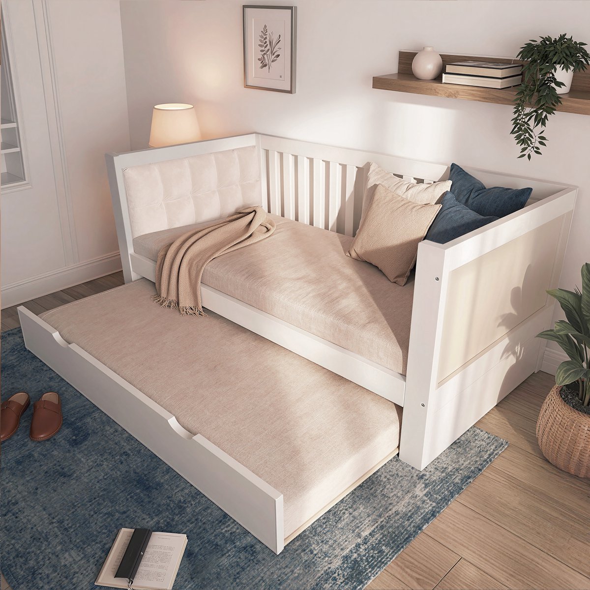 Bedbank - 90x190 Cm - Bed - Met Lattenbodem - Wit - Zonder Matras