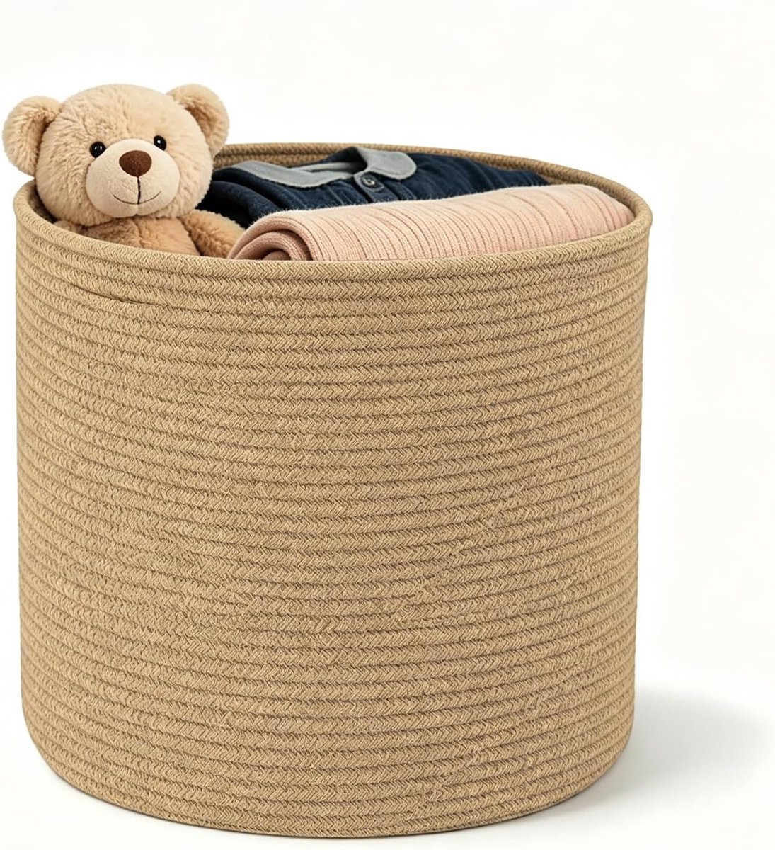 Wasmand, gevlochten, diameter 40 x hoogte 35 cm, opbergmand met handgrepen, wasverzamelaar, handgemaakt, mand opslag voor dekens, speelgoed, knuffeldieren, kleding, grasgeel