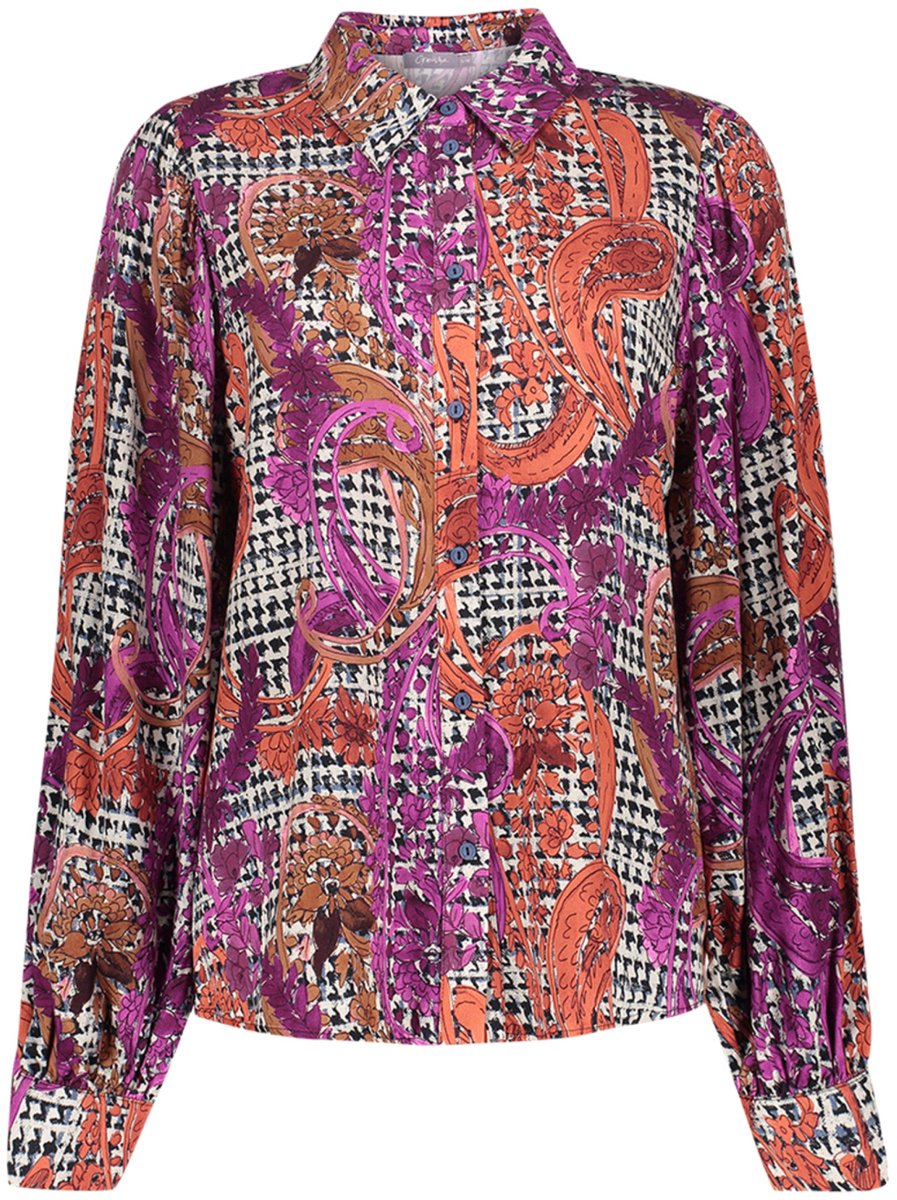 Geisha Blouse Blouse Met Grafische Print En Klassieke Kraag 63657 20 Navy/pink Dames Maat - XS