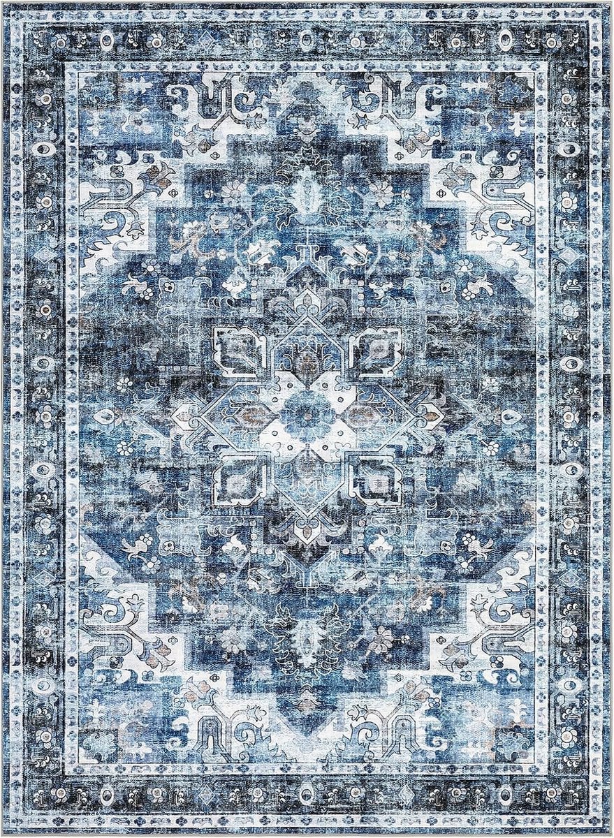 Perzisch Vloerkleed - Wasbaar Antislip Fluweelzacht - Blauw - 160x230 cm