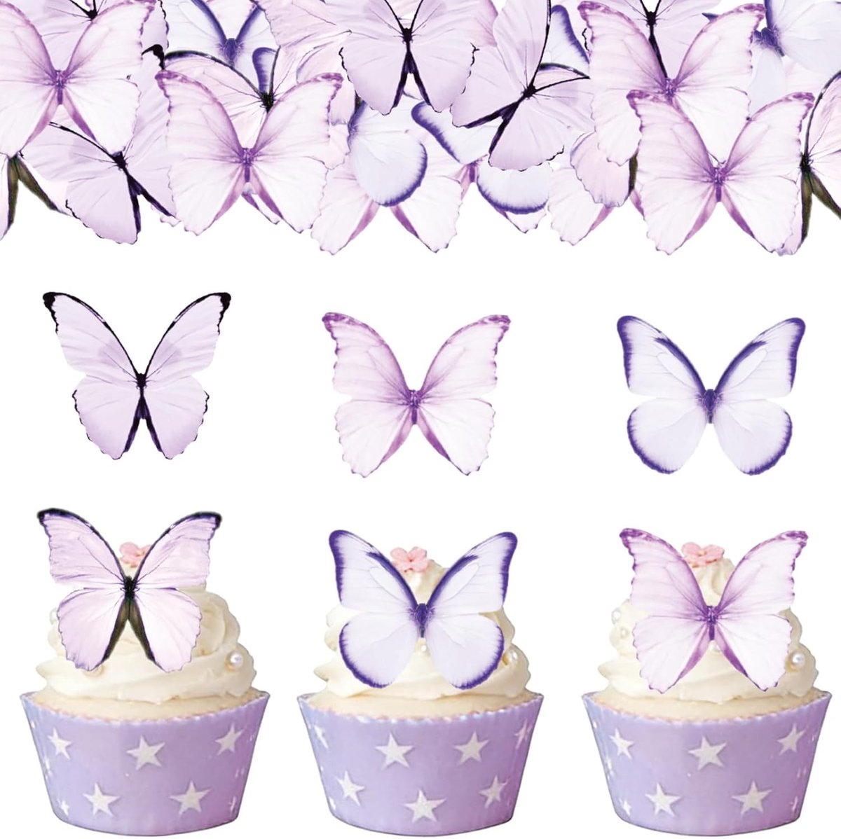 Cupcake-topper 48 stuks - Paars - Taartdecoratie - Bruiloft/Verjaardag - Doop/Babyshower - 3D-effect