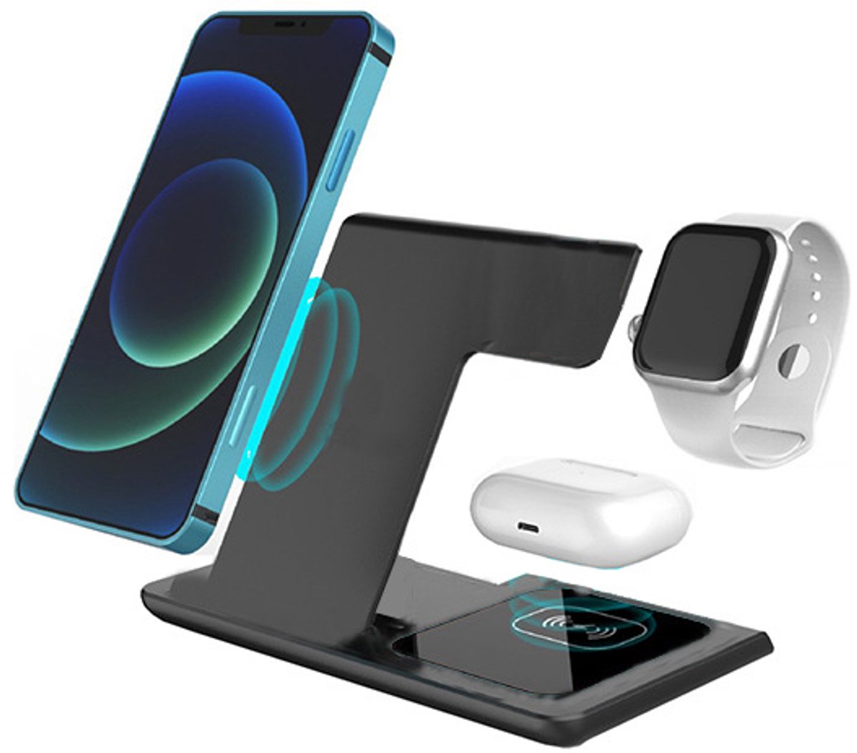 3-in-1 Draadloze Opvouwbaar Oplader - 15W Snellader - Compatibel met Smartphone, Smartwatch en Oordopjes