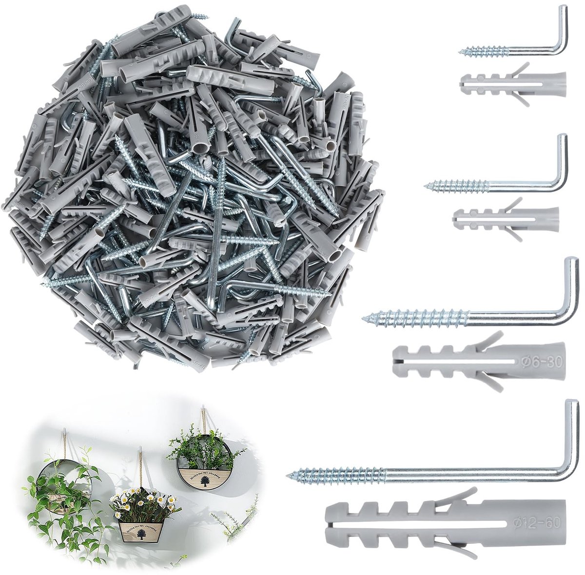 SolidKeus - Set van 220 L-vormige Schroefhaken voor Wandbevestiging