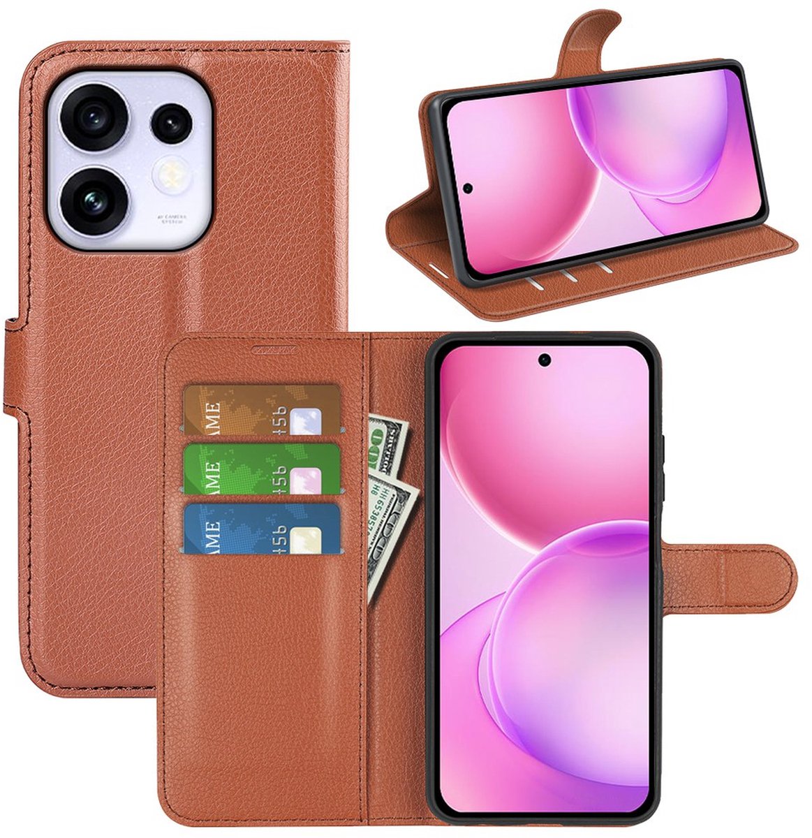 MobyDefend Hoesje - Geschikt voor Oppo Reno16 / 16 Pro - Kunstleren Wallet Book Case (Sluiting Voorkant) - Bruin