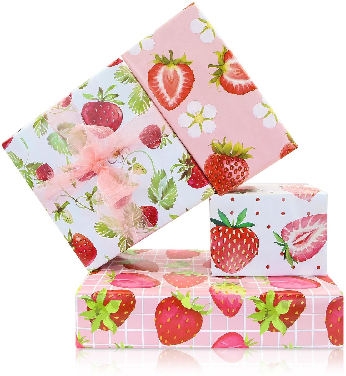 SolidKeus - 8 Vellen Aardbei Verpakkingpapier voor Cadeaus