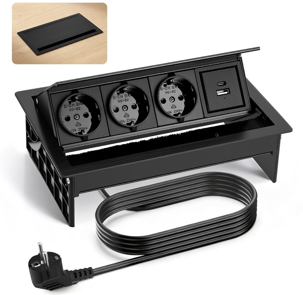 SolidKeus - Inbouwcontactdoos met 3 Stopcontacten en USB-C voor Kantoor en Thuis