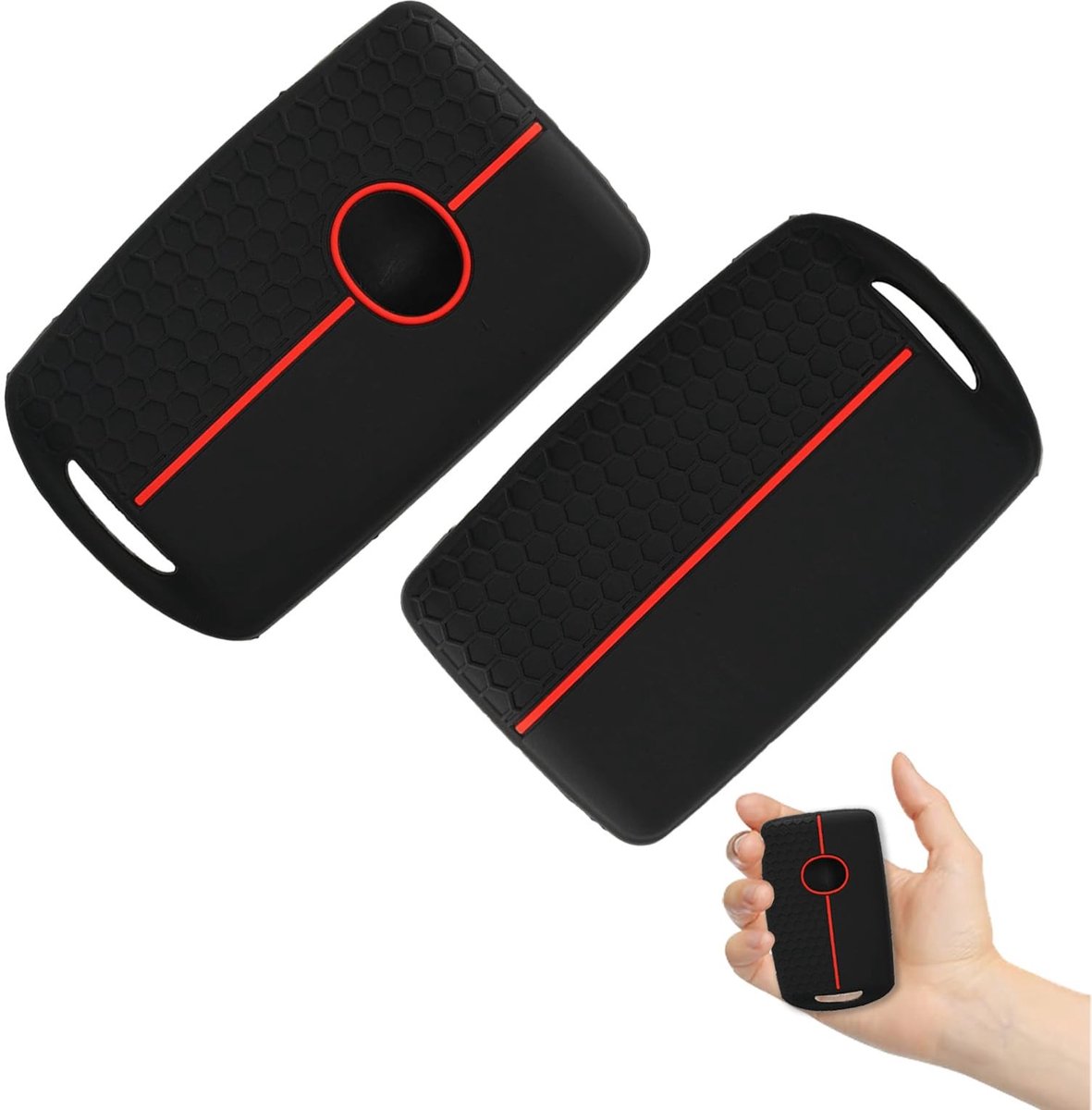 SolidKeus - Silicone Sleutelhoes voor Auto Sleutels, Zwart en Rood