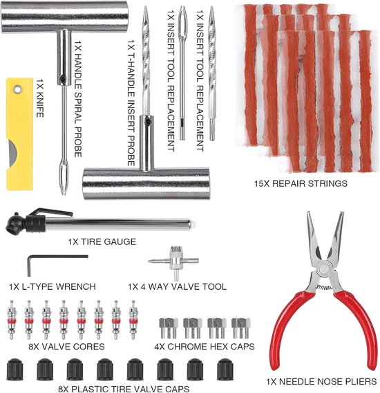 Bandenreparatieset - Bandgereedschap - Noodreparatie banden - 46-delige set - Universeel - Zwart — afbeelding 5
