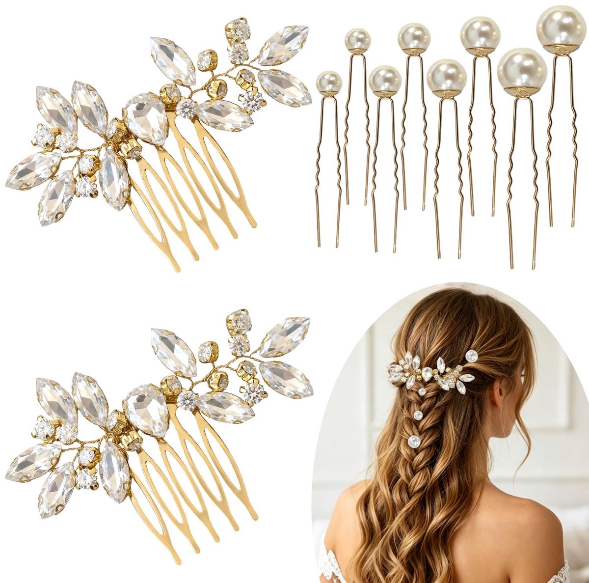 SolidKeus - Set van 10 Bruiloft Haaraccessoires voor Dames met Parels en Steentjes