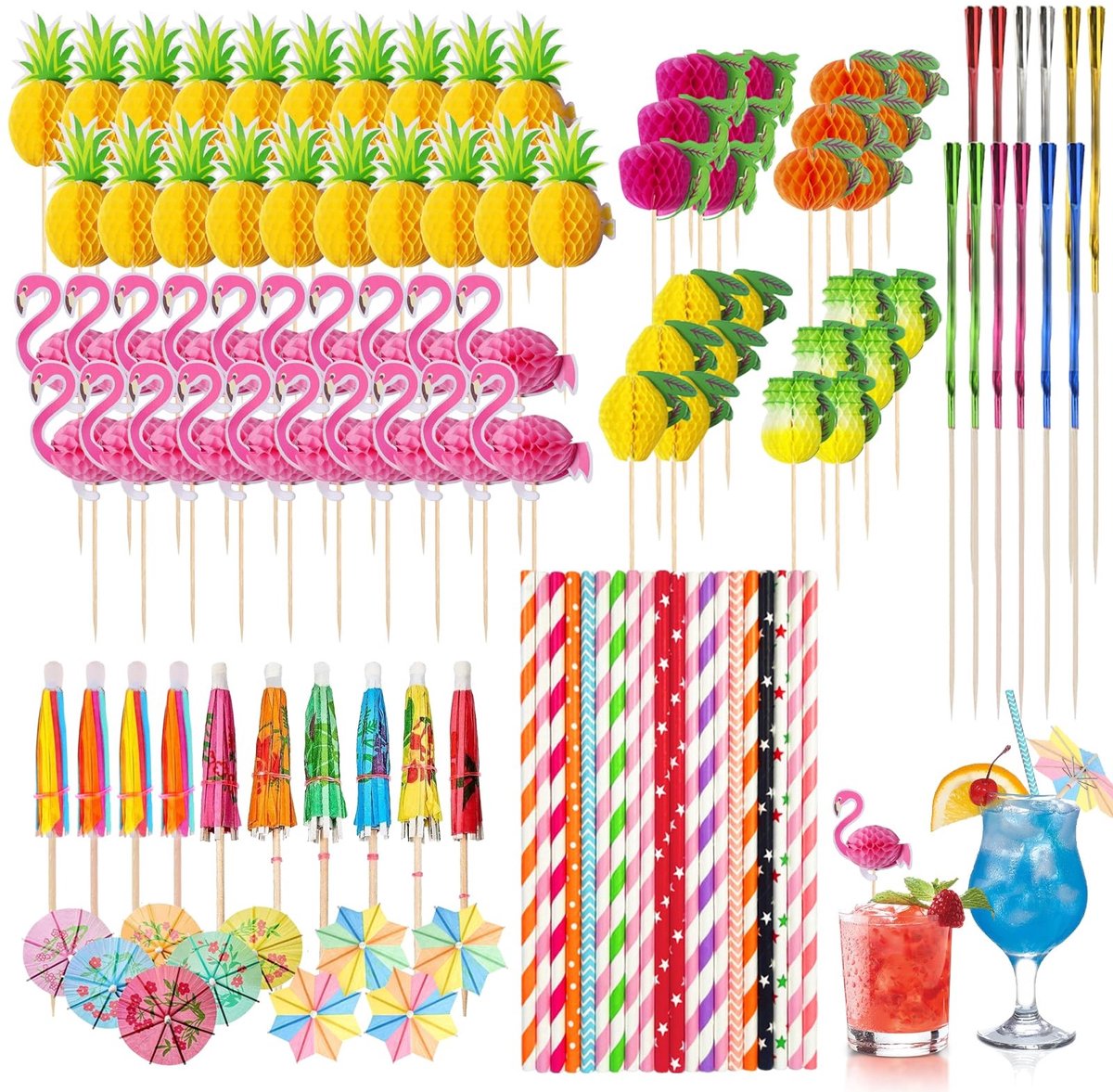 SolidKeus - Set van 130 Cocktails Versieringen met Parasol en Rietjes