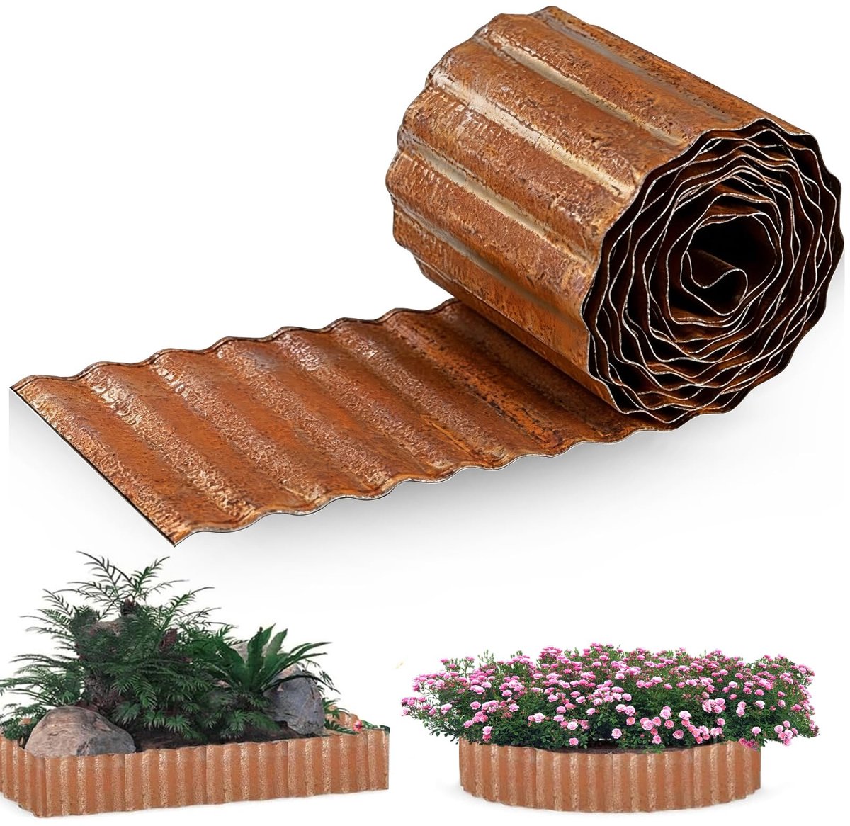SolidKeus - Flexibele Tuinrand van Gegalvaniseerd Staal - 12m x 15cm