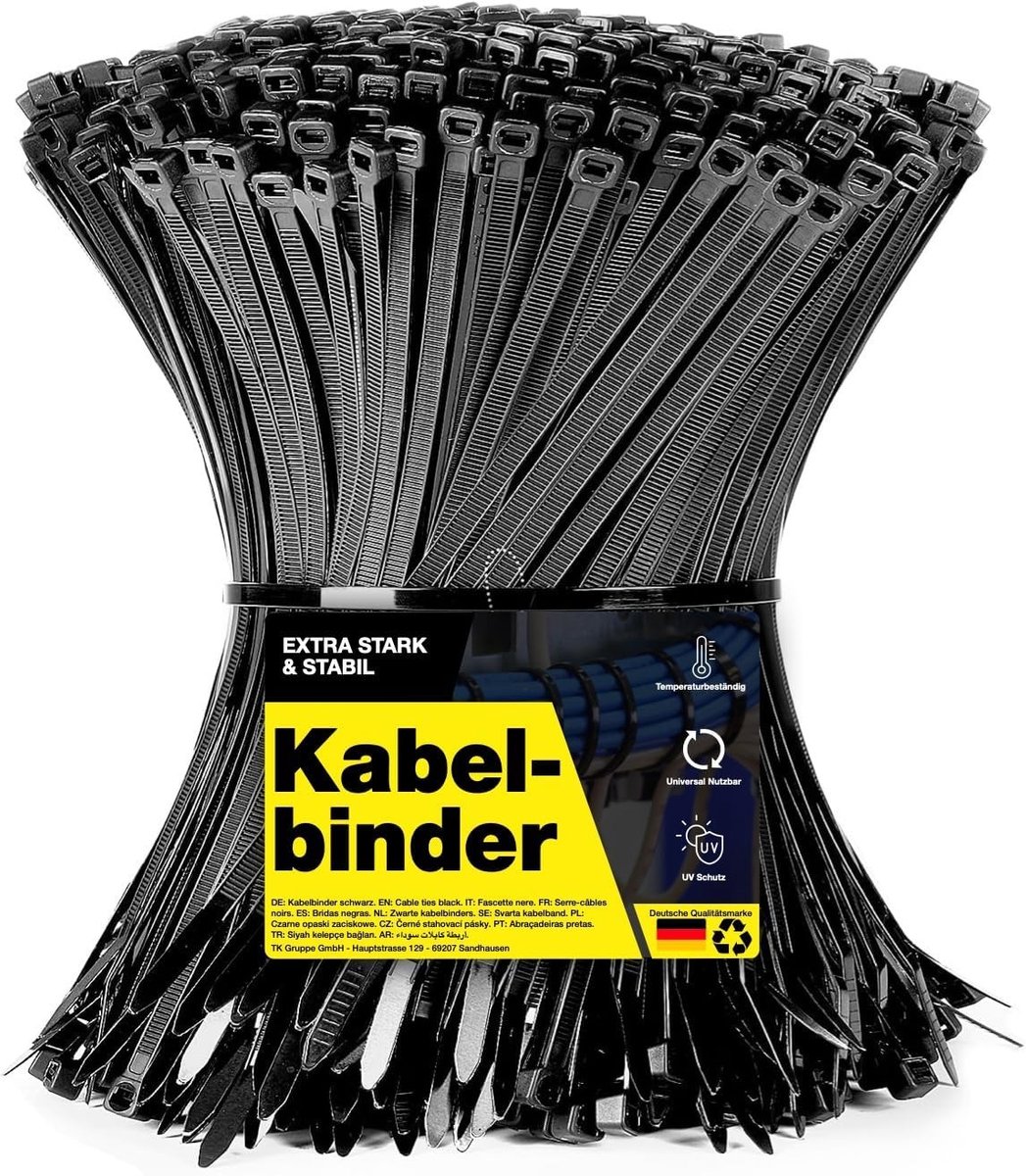 Kabelbinders Set - Zwart - 200 mm x 3,6 mm - Nylon Scheurvast en UV-bestendig - Voor Huis en Werkplaats