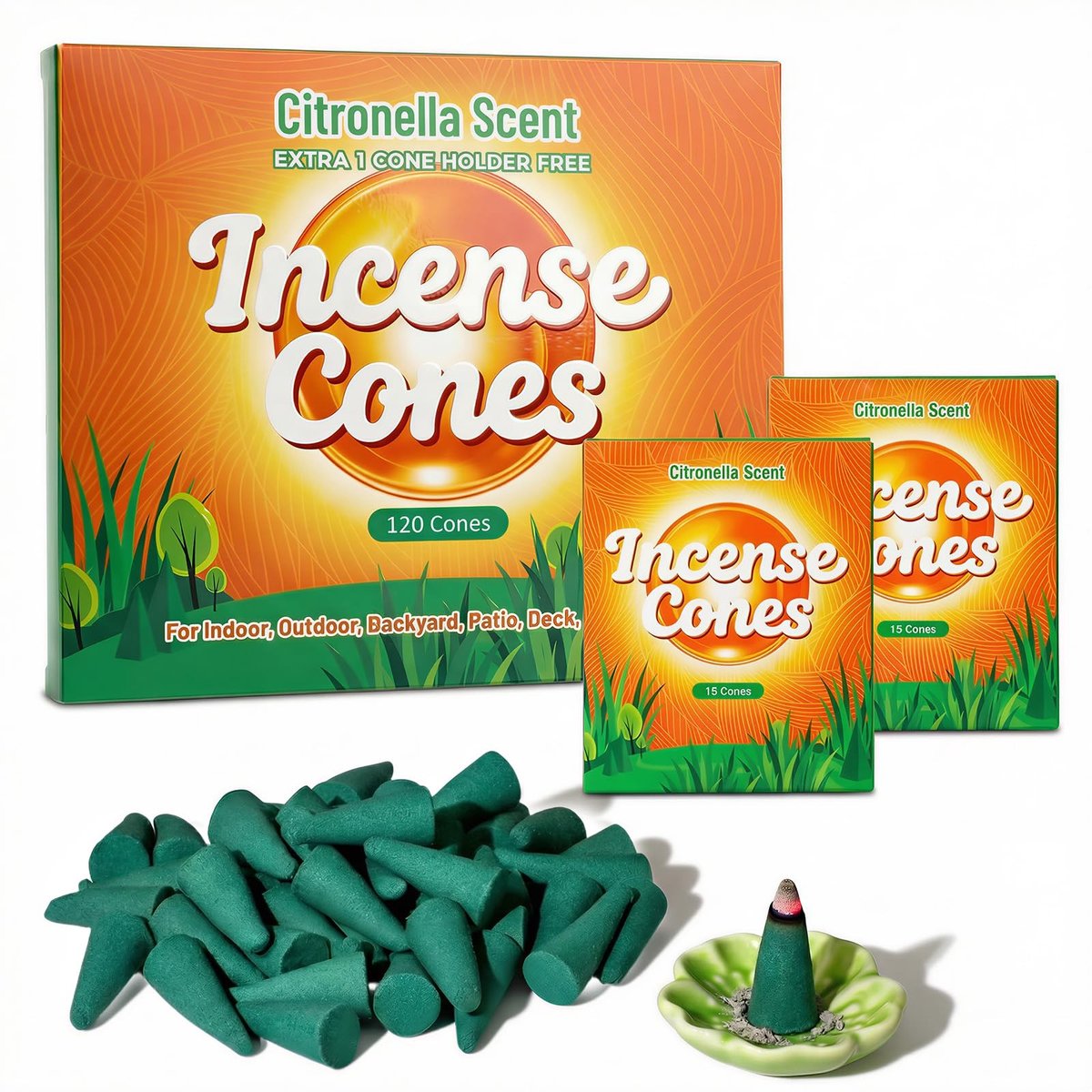 Omgoods - Citronella Wierook Cones Set met Houder, 120 Stuks