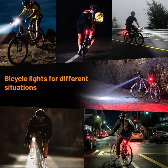 LED Achterlicht en Voorlicht - Fietslamp Rood en Wit Set - Aluminium verlichting fiets - Regenbestendige verlichting - IPX6 Waterdicht - Fietslamp USB Oplaadbaar - 6 Standen - MTB & Racefiets Verlichting - Waterdicht Fietslicht - Zwart — afbeelding 4