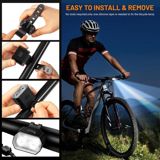 LED Achterlicht en Voorlicht - Fietslamp Rood en Wit Set - Aluminium verlichting fiets - Regenbestendige verlichting - IPX6 Waterdicht - Fietslamp USB Oplaadbaar - 6 Standen - MTB & Racefiets Verlichting - Waterdicht Fietslicht - Zwart — afbeelding 5