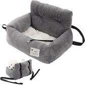 Wishdor Hondenstoel Auto - Autostoel Hond - 53x42x29 cm - Grijs - Hondenmand voor Onderweg - Met Veiligheidsriem & Antislip - Wasbaar