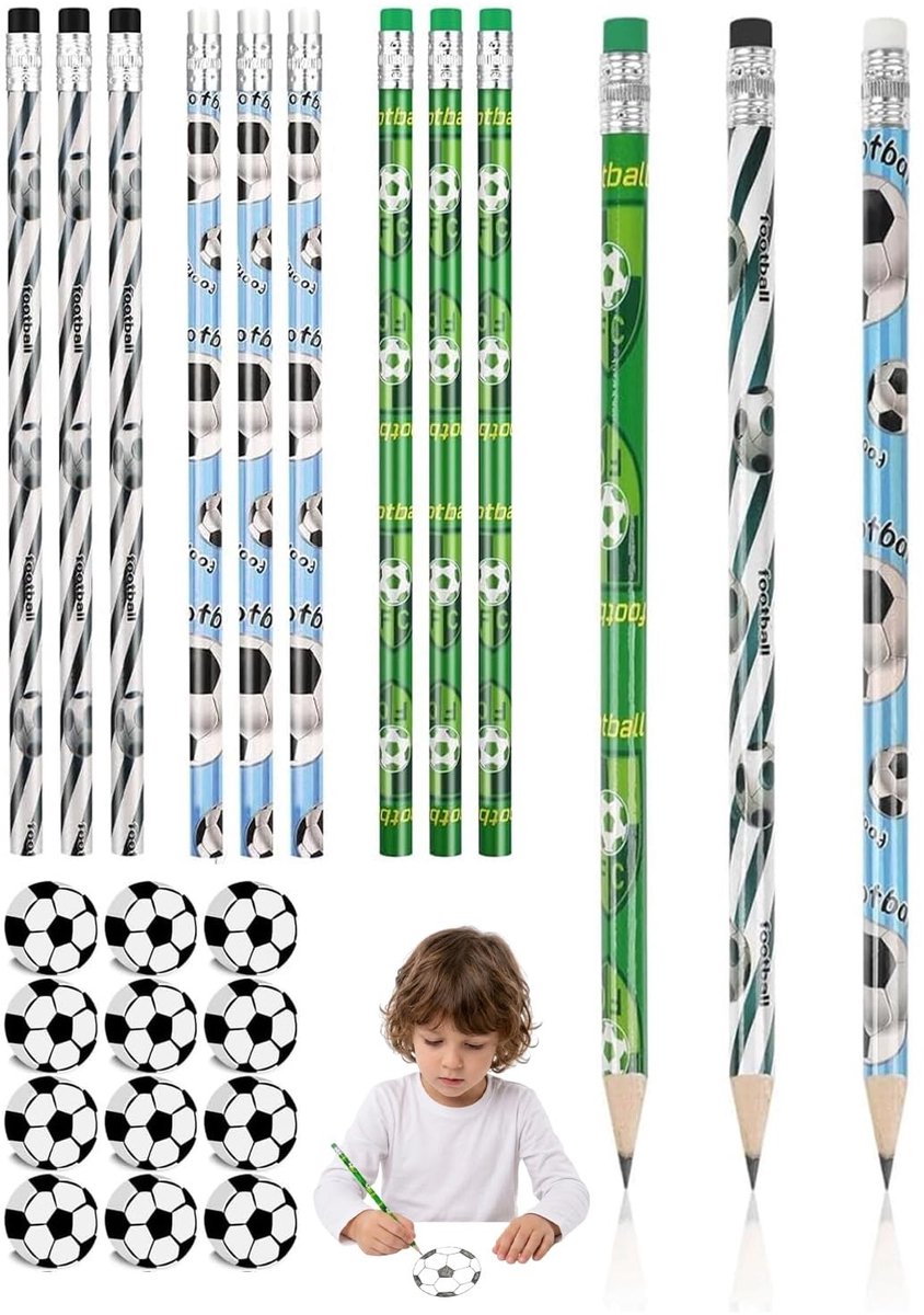 SolidKeus - Set van 12 Voetbalpotloden met Gummen in 3 Designs