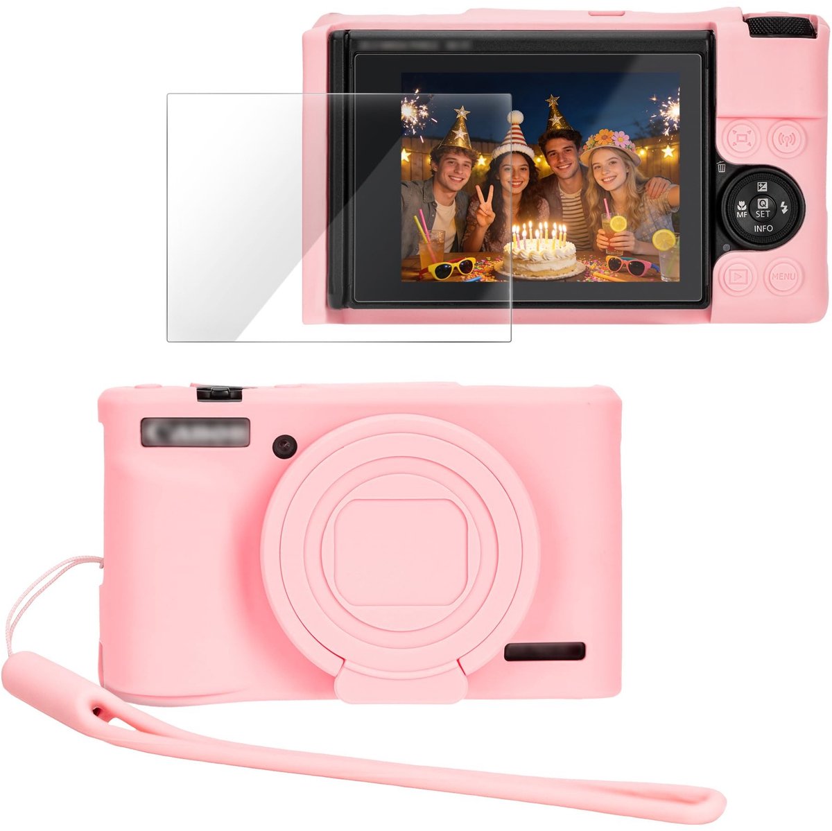 SolidKeus - Silicone Hoes voor Canon PowerShot SX740 hs Camera, Roze